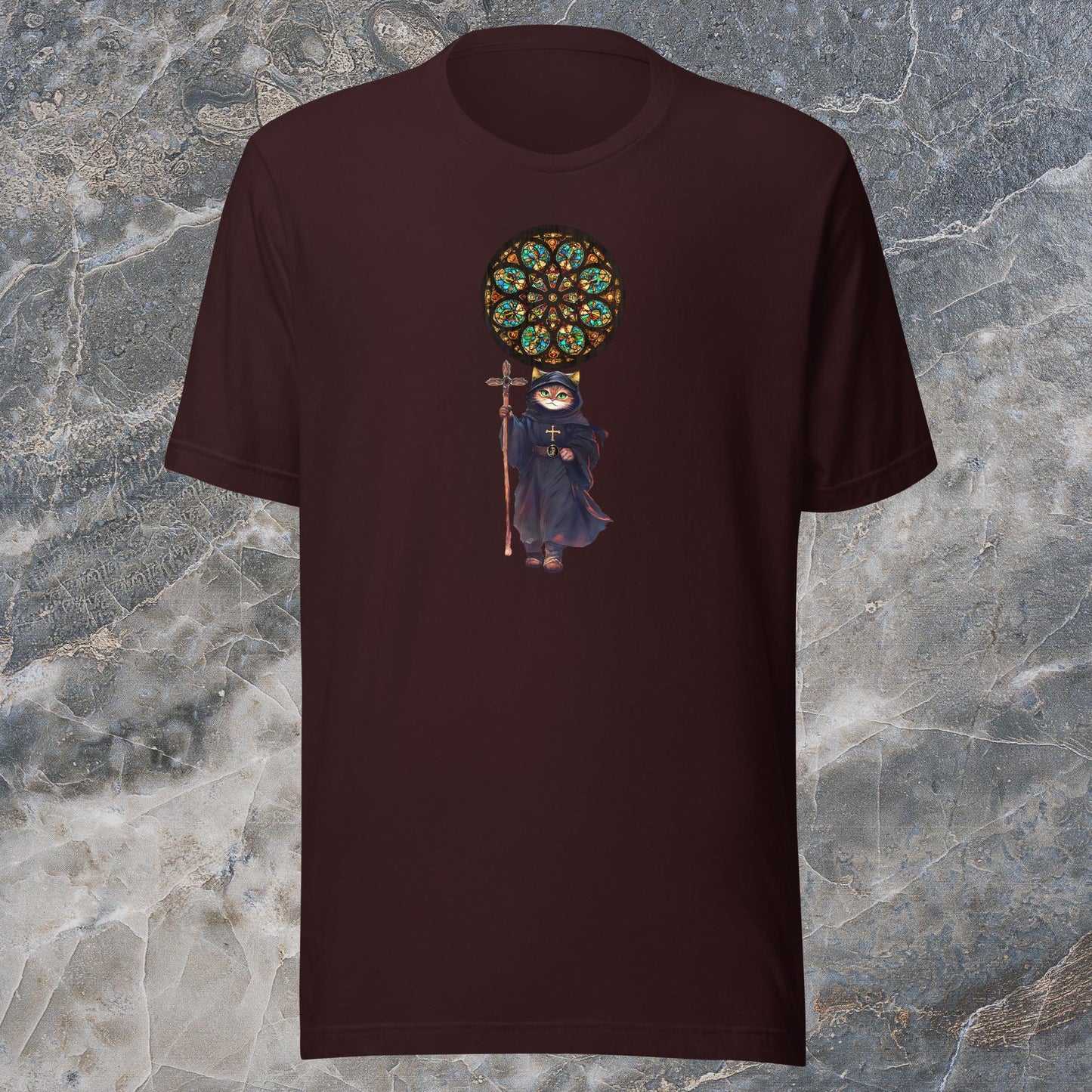 TradCat Rose Window t-shirt | Front Design