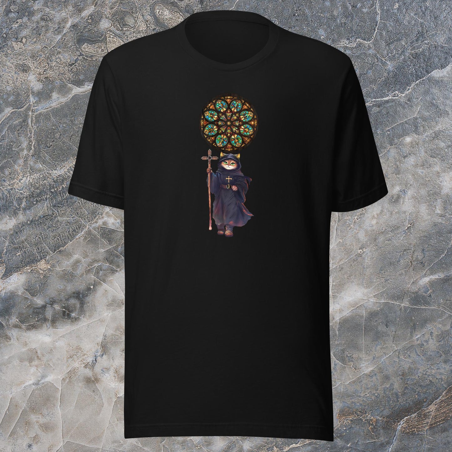 TradCat Rose Window t-shirt | Front Design