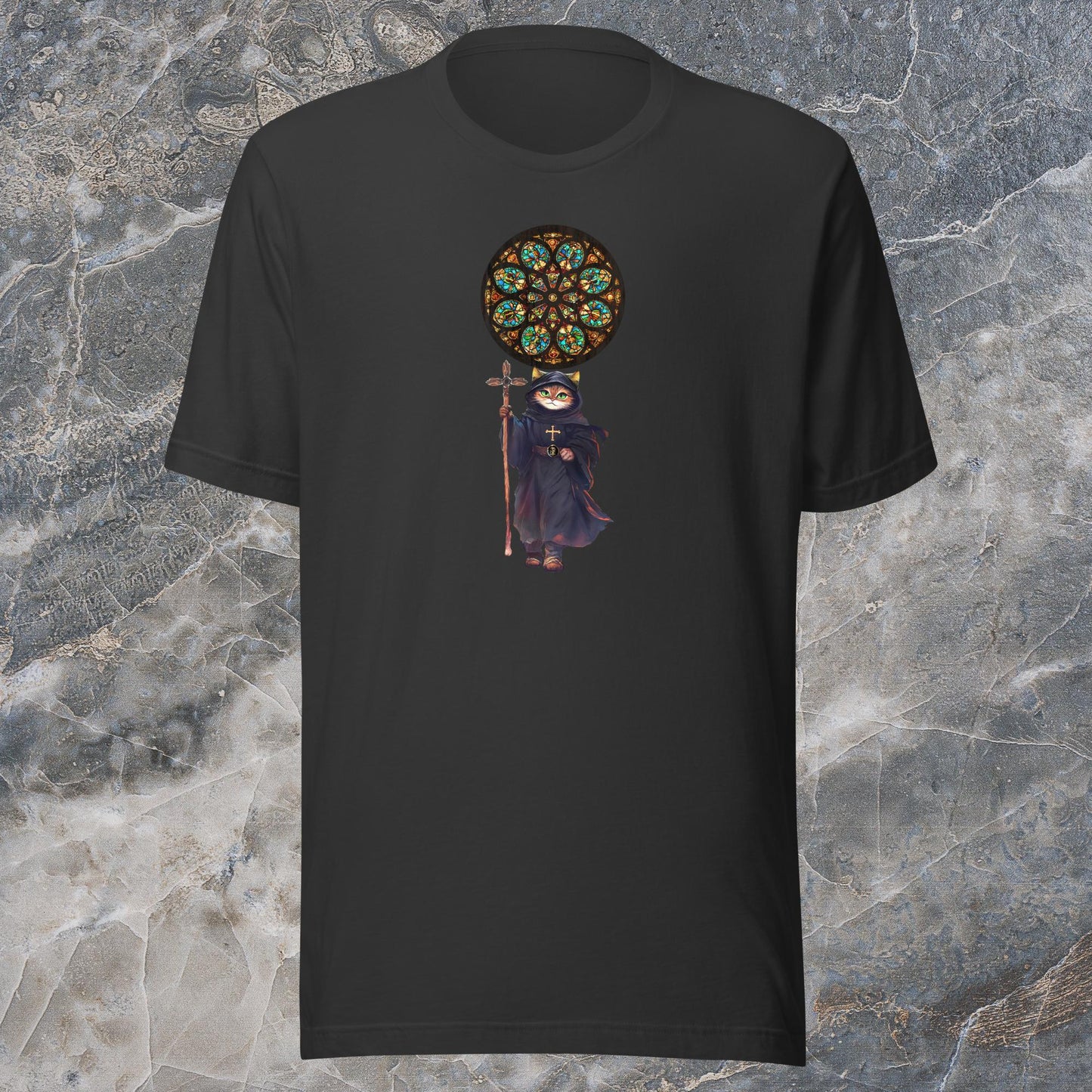 TradCat Rose Window t-shirt | Front Design